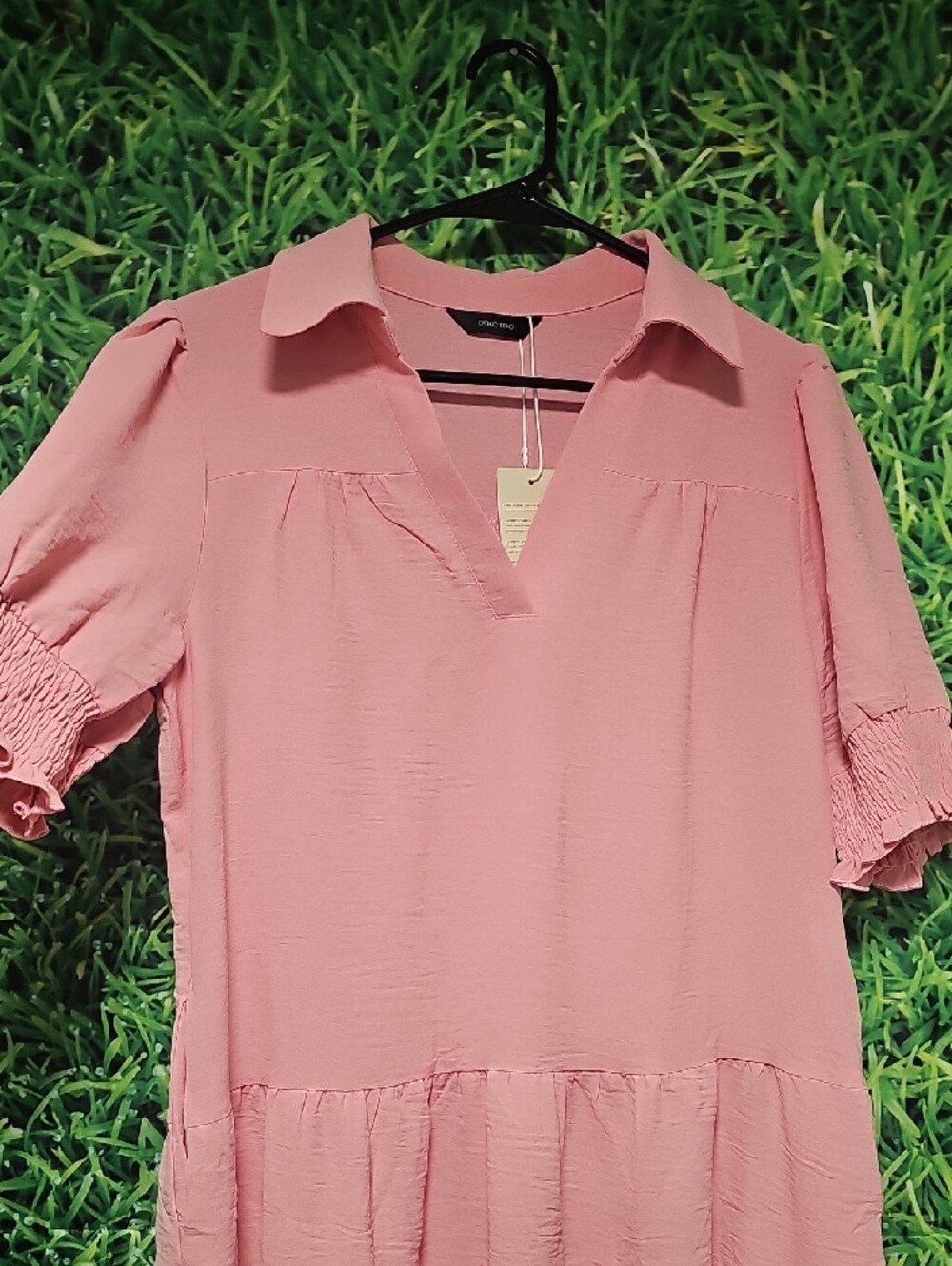 Pink Collared Tiered Mini Dress - Picture 3 of 7